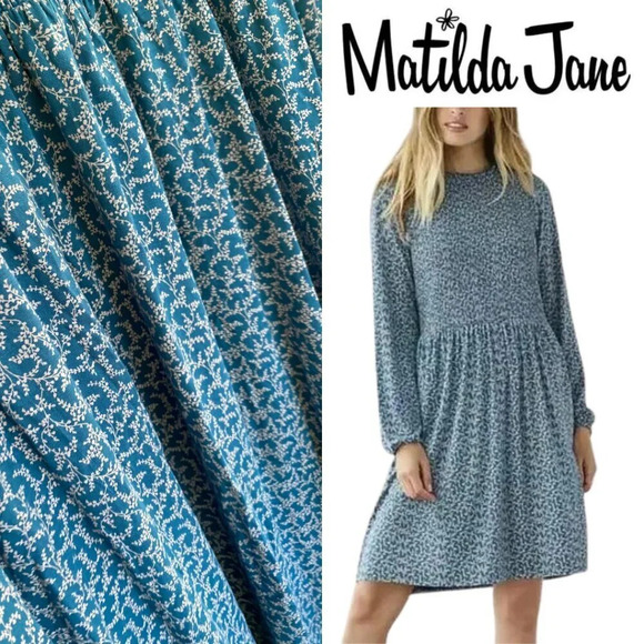 Matilda Jane, Audra Foral Ruffle Long Sleeve Dress, Blue, White - Picture 1 of 9